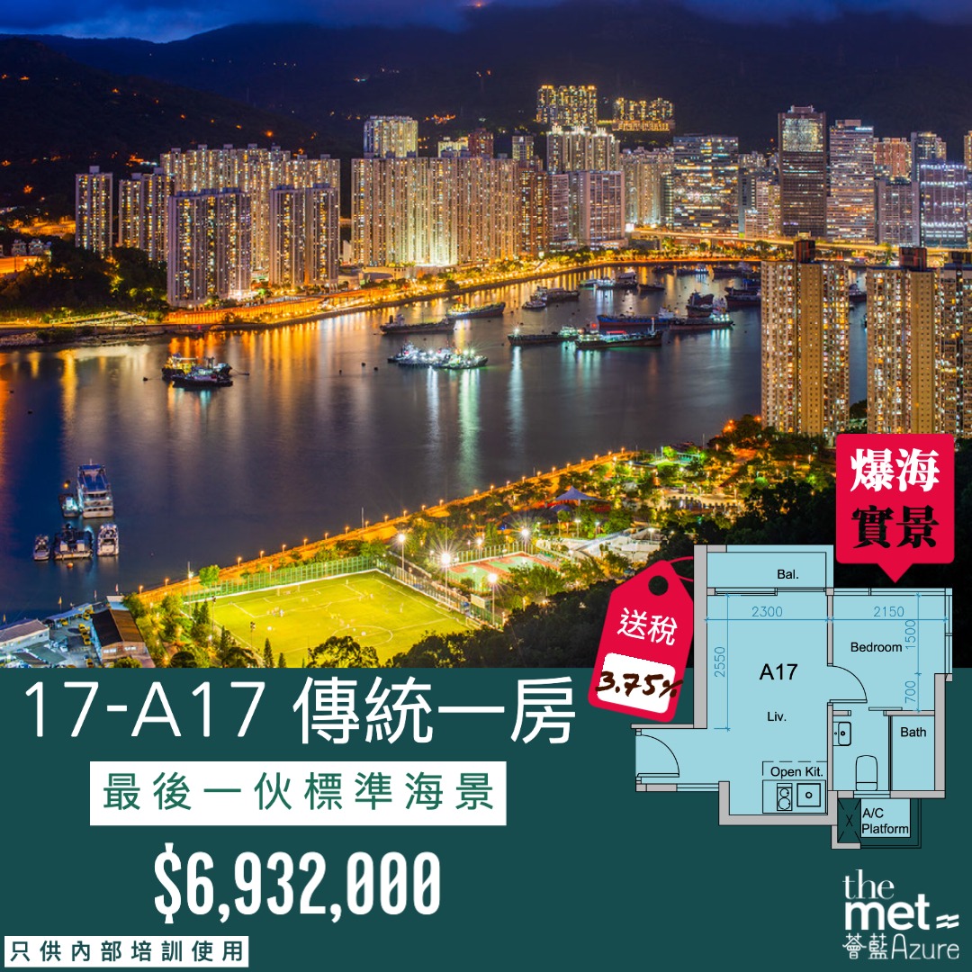 青衣薈藍現樓已入伙，最後1間1房海景一房單位，送稅送閣樓床送律師費雜費，再送您全屋電器傢俬禮劵！